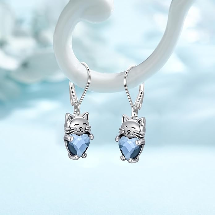 925 Sterling Silver Cat Earrings Cute Animal Kitten Stud Earrings cat Jewelry Gifts for Women Girls Hypoallergenic Earrings for Sensitive Ears