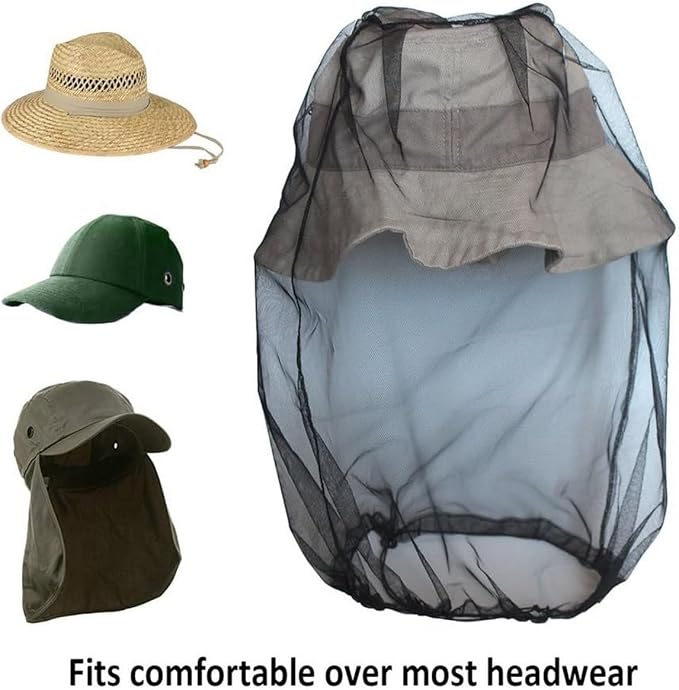 4pack Mosquito Head Net Mesh, Bug Net for Head, Hats with Netting for Men Women,Insect Shield Face Mask Cover for Camping, Hiking, Fishing, Gardening