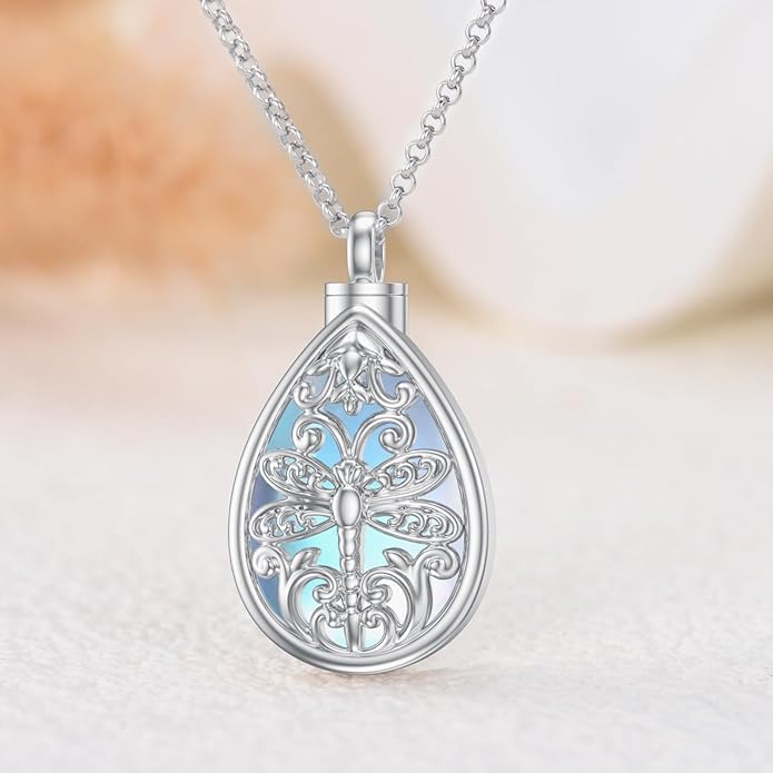 Animal Crystal Urn Necklace For Ashes Sterling Silver Butterfly Dragonfly Bee Phoenix Peacock Hummingbird Fox Angel Wing Pentagram Pentacle Cremation Necklace Heart Teardrop Urn Holder Necklaces For Women Memorial Jewelry