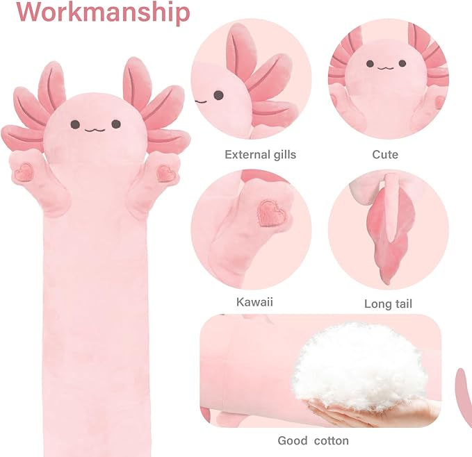 Axolotl Plush,Long Axolotls Plush Toys Pillow,19.6 Inch Cute Axolotl Stuffed Animal, Axolotls Plush Toy Gift for Girls Boys