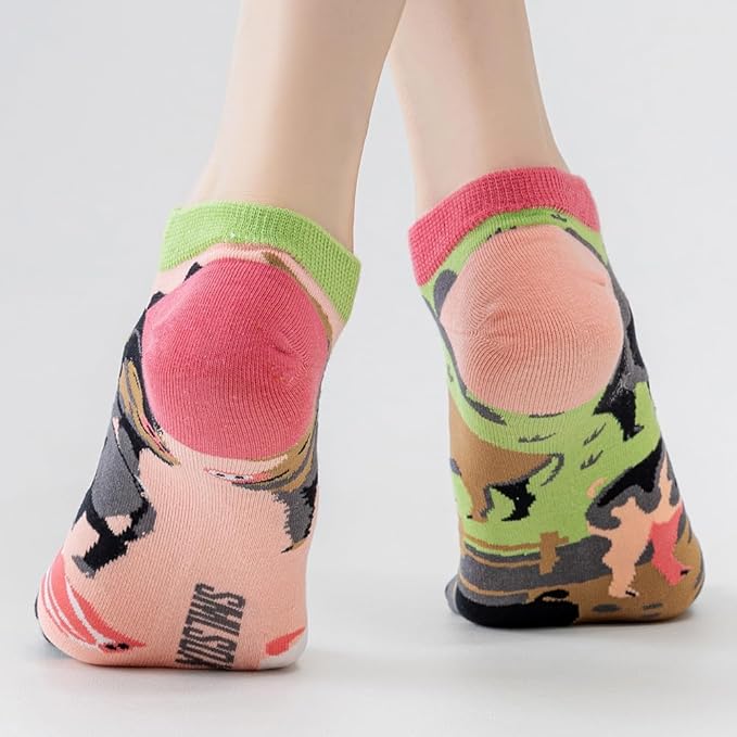 2 Pairs Funny Cartoon Animal Print Cotton Ankle Socks for Women Teens