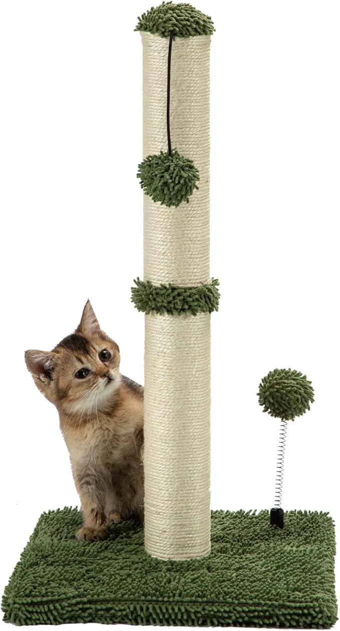 MECOOL Cat Scratching Post Premium Basics Kitten Scratcher Sisal Scratch Posts with Hanging Ball 22in for Kittens or Smaller Cats (22 inches for Kitten, Cactus Green)