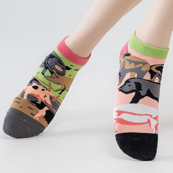 2 Pairs Funny Cartoon Animal Print Cotton Ankle Socks for Women Teens