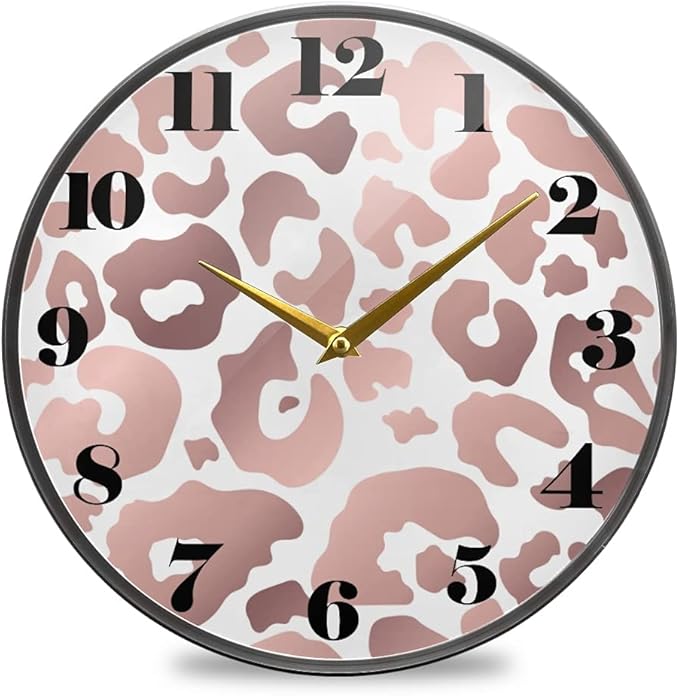 ALAZA Rose Gold Leopard Cheetah Print Wall Clock Battery Operated Silent Non Ticking Clocks for Living Room Decor 12 Inch / 9.5 Inch