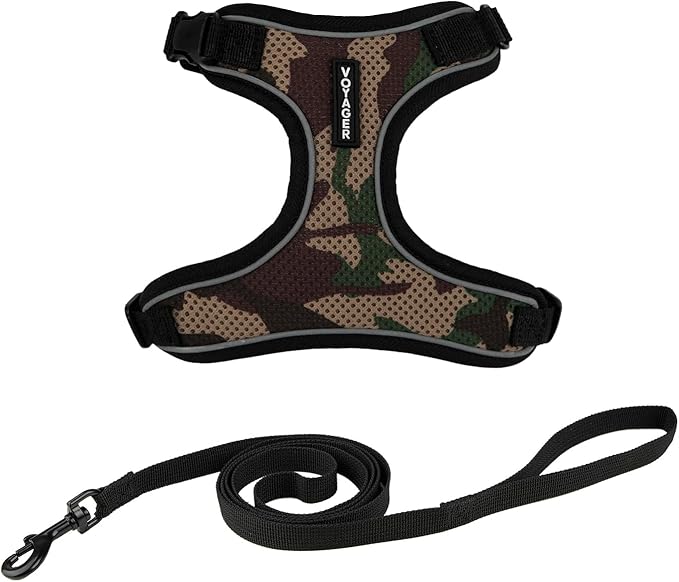 Voyager Escape Proof Cat Harness and Leash Set with Reflective Stitching, Neoprene Handle 5ft - Supports Small, Medium and Large Cats, Kittens for Walking by Best Pet Supplies - Army, XS