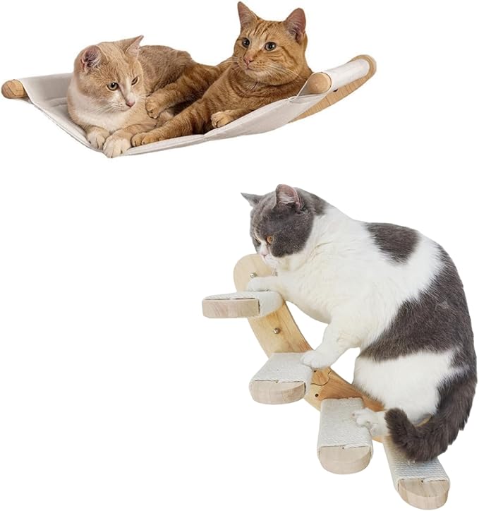 Cat Hammock Wall Mounted Cat Shelf with Steps - Cat Wall Shelves and Perches for Sleeping, Playing, Climbing Cat Bed & Furniture for Large Cats or Kitty Wall Cat Bed (4 Flat Steps)