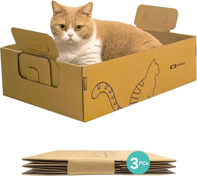 3-Pack Disposable Litter Boxes for Cats, Recycled Cardboard Cat Litter Box, Waterproof, Leakproof, Foldable, Portable for Travel(17.2'' x 12.2'' x 5.3'')