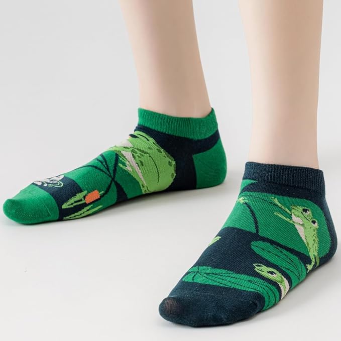 2 Pairs Funny Cartoon Animal Print Cotton Ankle Socks for Women Teens