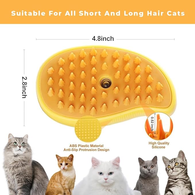 3 in 1 Silicone Steamy Cat Brush - Ideal for Pets Hair Removal - Massager Tool for Shedding and Grooming - Easy and Efficient Steam - Infused Cat Grooming Comb