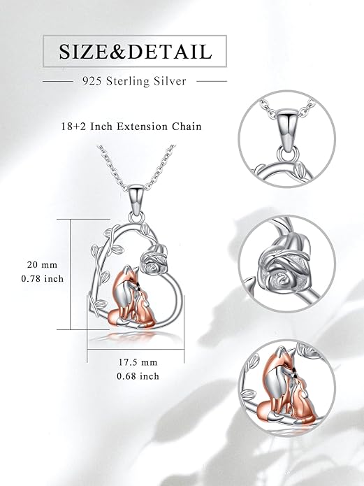 Cute Mother and Daughter Fox/Cat/Cow/Monkey/Panda Necklace 925 Sterling Silver Heart Flower Heart Necklace Animal Jewelry Mother's Day Jewelry for Women