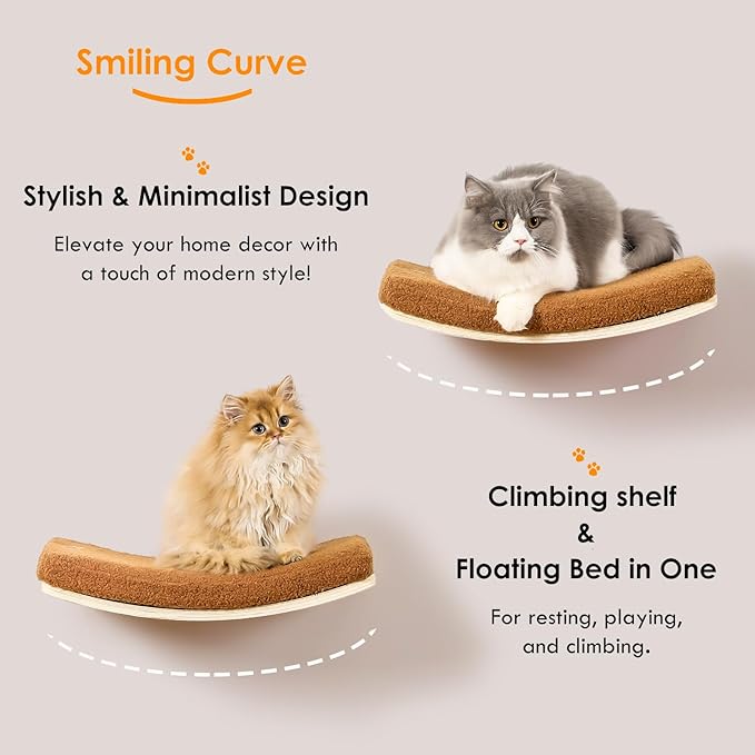 Cat Wall Shelves,Wall Mounted Cat Wall Furniture,Curved Cat Shelves and Perches for Wall,Floating Cat Wall Bed Cat Shelf with Comfortable Cat Cushion