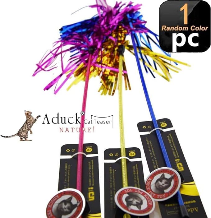 ADUCK Cat Toys Interactive Teaser Wand Toy with Tassels Worms Catcher for Cats Kitten, Random Color (1PC)