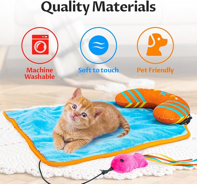 2-in-1 Cat Mat with Cat Pillow for Small Medium Large Cats,Cute Cat Catnip Toys,Soft Plush Crinkle Mat for Kitten Sleeping Snuffing Playing,Machine Washable Cat Play Mat Pet Cushion Pad Mat Cat Gifts