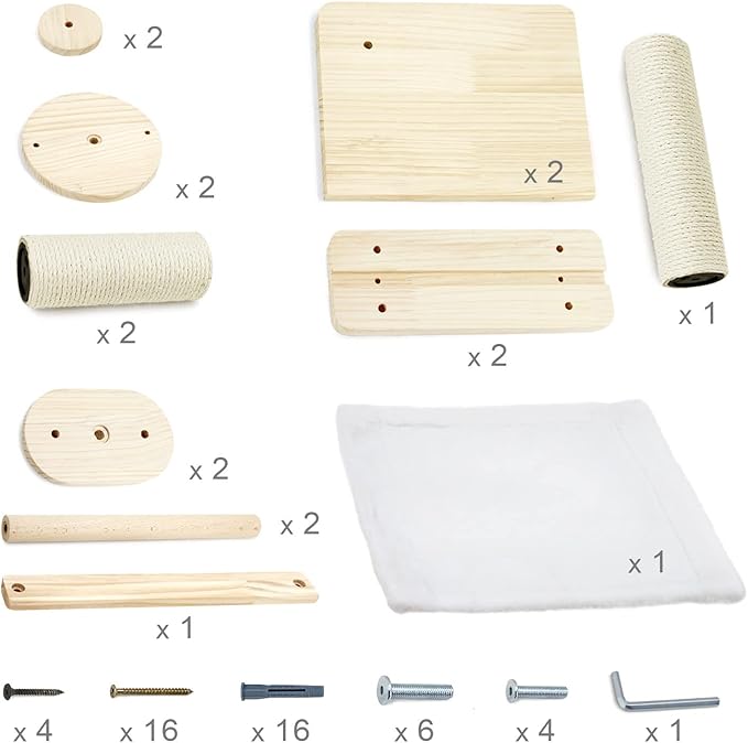 SONGWAY Cat Shelves and Perches for Wall - Wall Mounted Cat Shelf with 2 Sisal Cat Steps, Perches and Cat Hammock, Wooden Cat Bed & Furniture for Indoor Cats Climbing, Lounging, Scratching