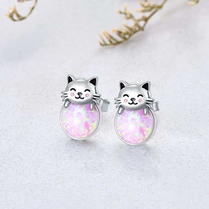 925 Sterling Silver Cat Earrings Cute Animal Kitten Stud Earrings cat Jewelry Gifts for Women Girls Hypoallergenic Earrings for Sensitive Ears