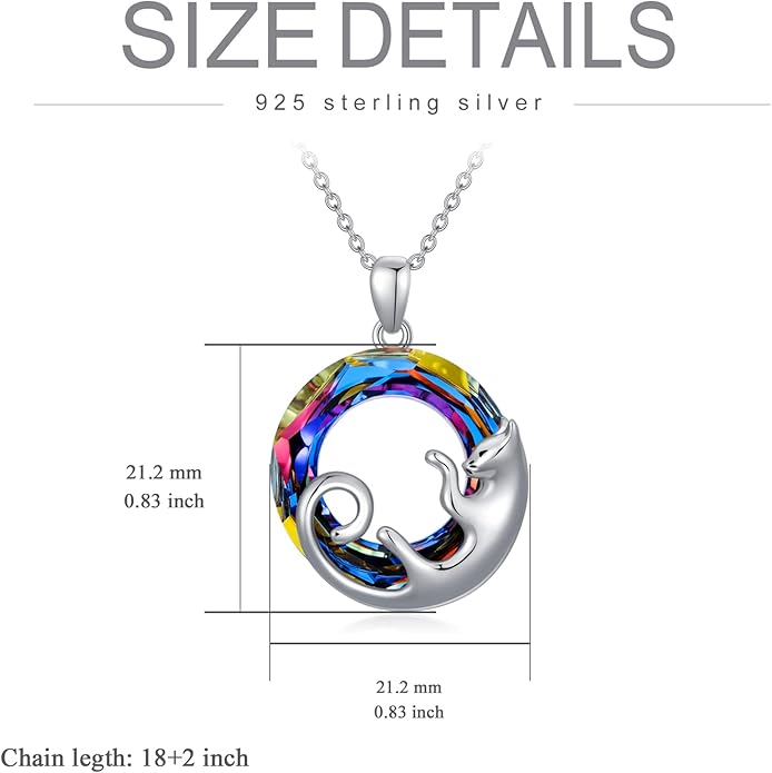 AOBOCO Valentine Cat Necklace for Women 925 Sterling Silver Cat Pendant Necklace Embellished with Crystals from Austria Jewelry Gifts for Cat Lovers