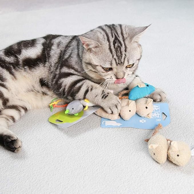 3Pcs Pets Interactive Playing Toys, Plush Simulation Rat Mouse Scratch Bite Chewing Toy for Pet Cat Kitten Khaki Blue Cat Mice and Animals Toys Pet Supplies