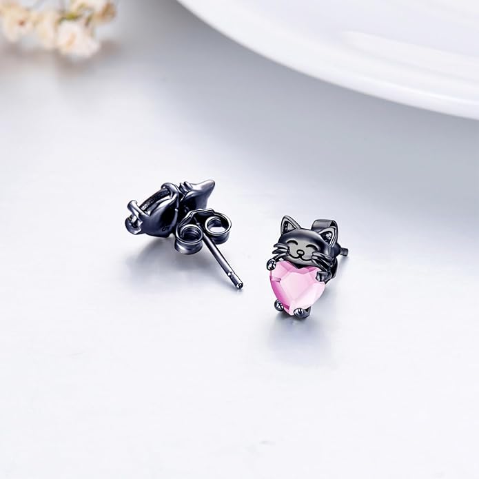 925 Sterling Silver Cat Earrings Cute Animal Kitten Stud Earrings cat Jewelry Gifts for Women Girls Hypoallergenic Earrings for Sensitive Ears