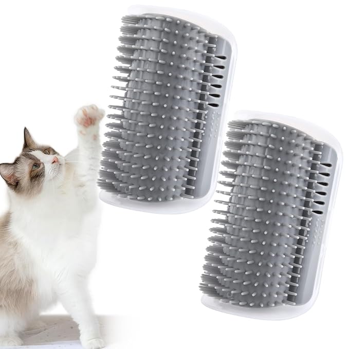 2Packs Cat Self Groomer, Cat Wall Corner Scratcher with Catnip, Soft Cat Brushes, Self Grooming Cats Brush Wall Corner Massager Combs for Long Short Fur Kitten Indoor Cats （Grey）