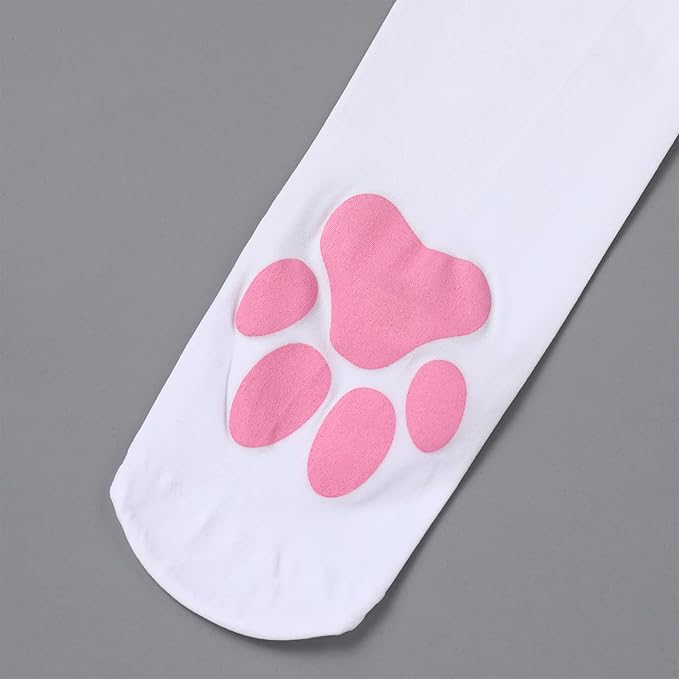 ABAFIP Women Cute Kawaii Cat Paw Print Thigh High Socks Kitten Claw Above Knee Sheer Hosiery Stockings