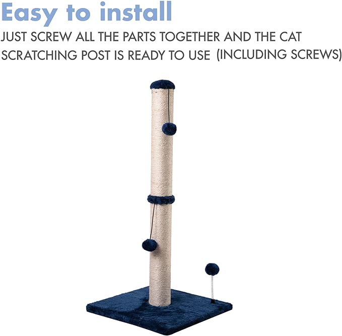 MECOOL 34“ Tall Cat Scratching Post Premium Basics Kitten Scratcher Sisal Scratch Posts Trees with Hanging Ball for Indoor Cats (34 inches for Adult Cats, Navy)