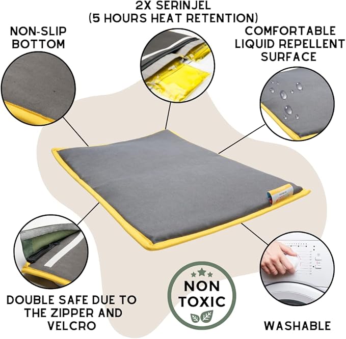 Cooling Heating Mat for Cat & Dog Small Medium Pet (16x24), 5 Layers Microwave Water Repellent No-Electric Thermal Pad Washable Non Slip Durable Solid Warming Gel Bed (Anthracite)