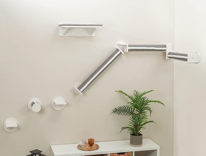 TRIXIE Wall Set 6, Indoor Corner Cat Scratching Post, Climbing Platforms, Removable Cushion, Corner Cat Ledges, Gray/White