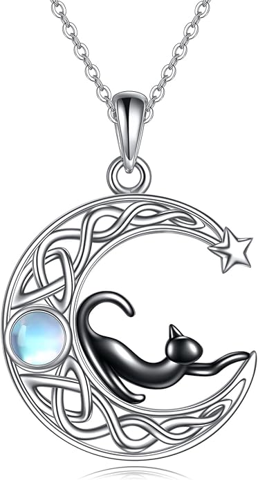 AXELUNA Black Cat Necklace 925 Sterling Silver Kitten Pendant Circle Crystal Necklace Cat Jewelry Gifts for Women Girls Girlfriend Animal Lovers