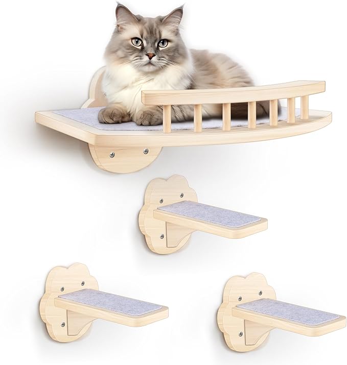 Cat Wall Shelves with 3 Steps and Hammock Cats Wall Furniture for Medium/Small Cats for Climbing Shelf Play Area.