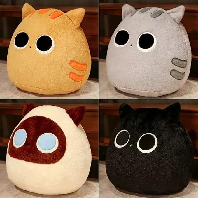 ARELUX 15.7 inch Round Black Cat Plush Pillow Stuffed Animal Cute Plush Toy Squishy Anime Round Black Cat Plushie Fluffy Kawaii Soft Hugging Pillow for Kids Boys Girls