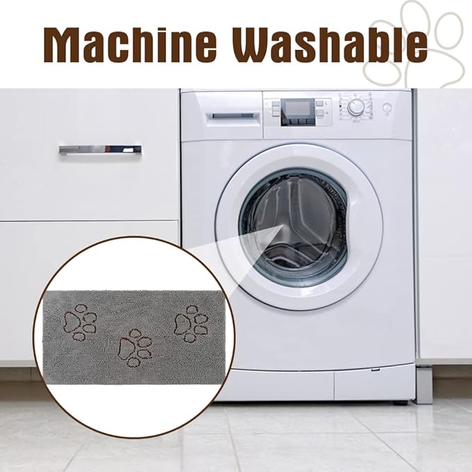 EXPAWLORER Dog Door Mat for Muddy Paws - Highly Absorbent Microfiber Dog Rug, Soft Chenille Dog Runner Rug Indoor Outdoor Floor, Non-Slip Large Pet Paw Cleaning Washable Mud Mat for Bathroom, Grey