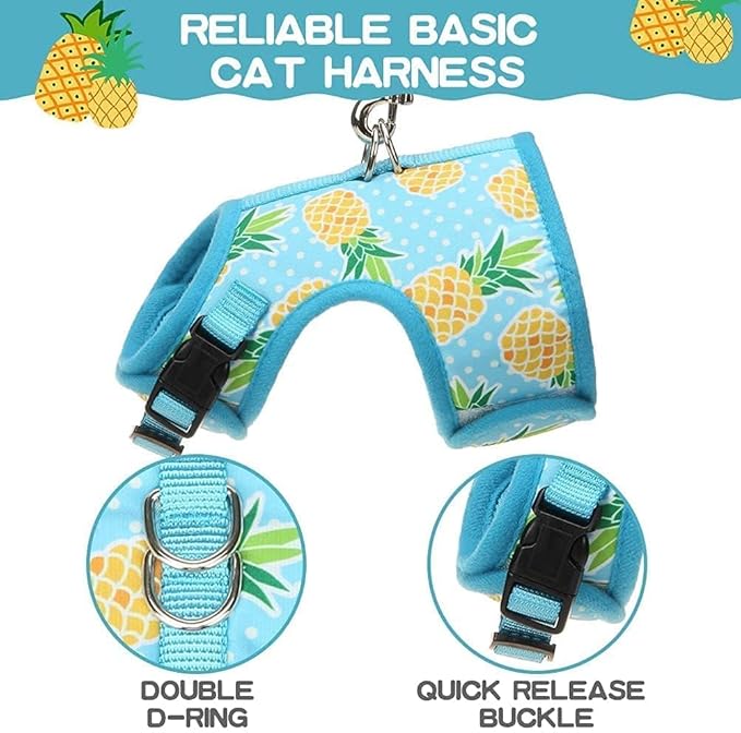 BINGPET Cat Harness - with Leash Included - Mesh Cat Dog Walking Harness Adjustable Harness for Kitties Puppy Harness Adjustable Cat Vest Harness Pineapple