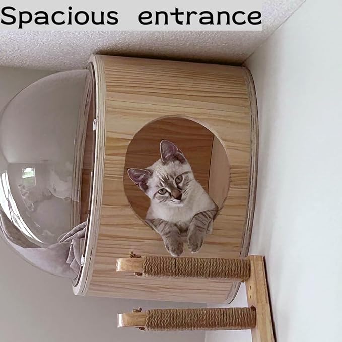 Wall-Mounted Cat Bed Furniture Round Space Capsule Acrylic Cat Perch Steps Cat Wooden Shelf Cat Lover Gift Cat Tree Tower-Classic Style-2