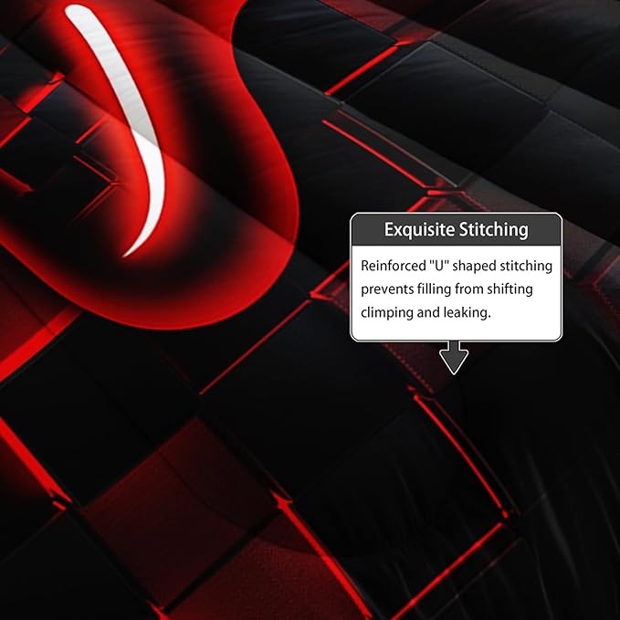 Axolotl Gamepad Comforter Set Full Size,Red Grid Print Bedding Set,Boys Gaming Console Comforter Set,Video Gaming Controller Bedding Set for Teens Men Adults,1 Quilt 2 Pillowcases,Red Black