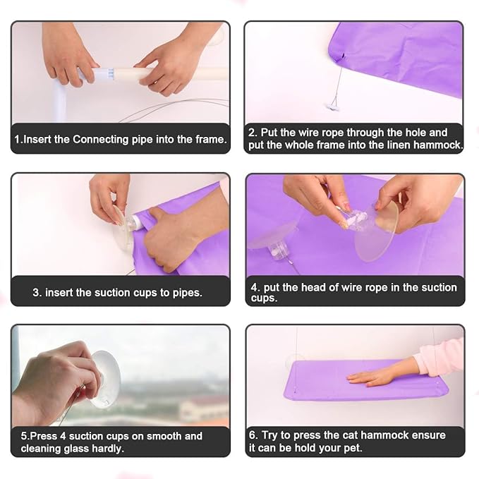 Cat Hammock for Window Cat Window Bed Cat Window Perch for Indoor Cats Suction Cups Cat Window Hammock Space Saving Window Seat for Cats Inside (Purple)