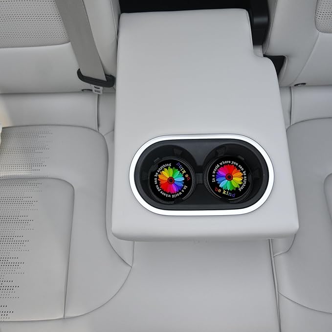 Absorbent Car Coasters 2 Pack for Cup Holders, 2.56" Ceramic Stone & Non-Scratch Cork Base Drink Coasters, Auto Accessories for Women & Men（Colorful Sunflower）