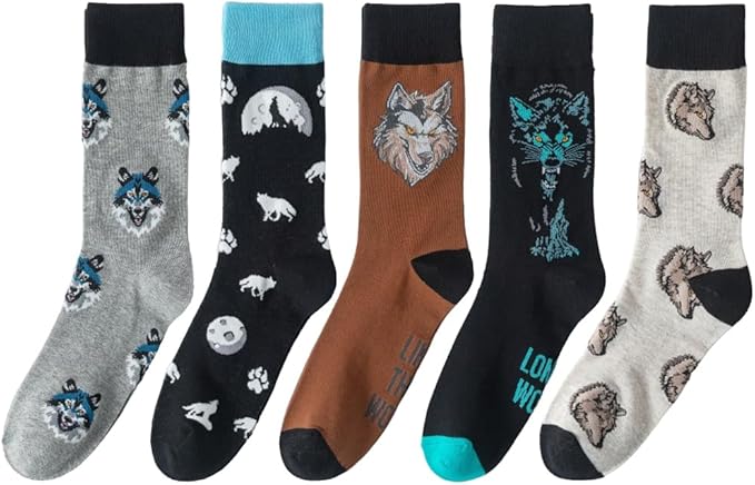 5 Pairs Cute Animal Crew Socks Fun Casual Cotton Calf Socks for Women