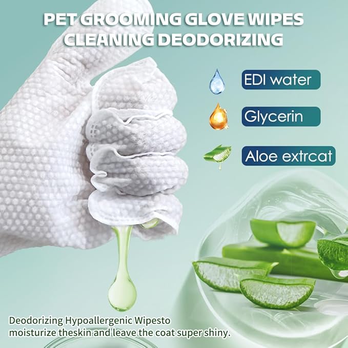 20 Pcs Pet Cleaning Glove Bathing Wipes for Dogs and Cats,No Rinse Cats Gloves Wipes,Pet Wipes for Paws, Butt, Face and Fur,Pet Bathing Gloves Wipes for Daily Care and Traveling