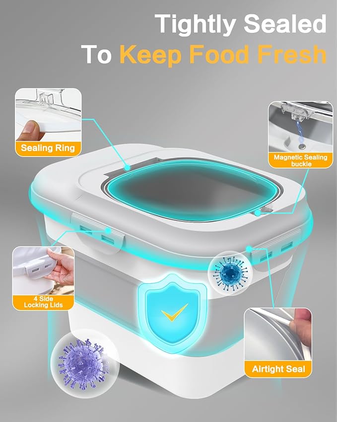 ANVS Dog Food Storage Container - Collapsible Dog Food Container with Airtight Lids, and Scoop,Dry Food For Dog, Cat and Other Pet Food (Grey, 10 lbs)