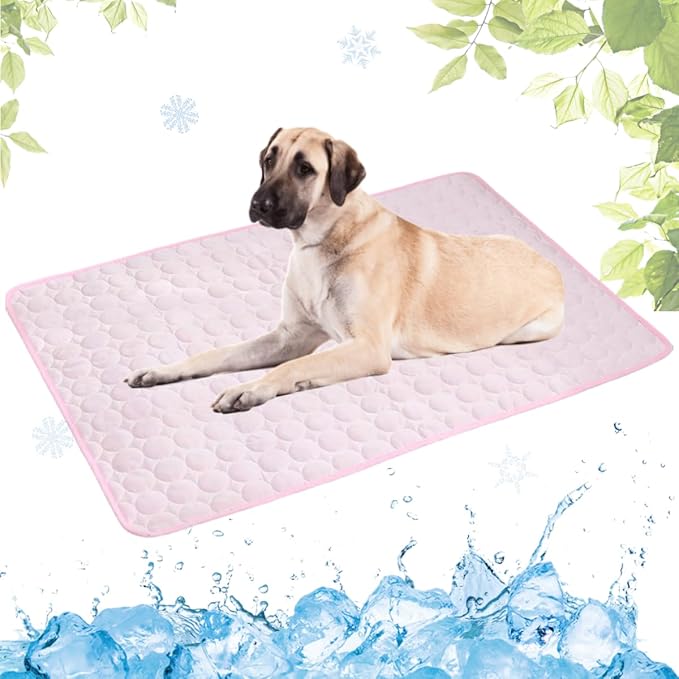 Dog Cooling Mat Washable, Portable Summer Dog Pad, Water-Absorbent Pet Cooling Pad, Ice Silk Self-Cooling Mat for Dog for Kennel/Sofa/Bed/Floor/Car Seats(Pink,39x59in)
