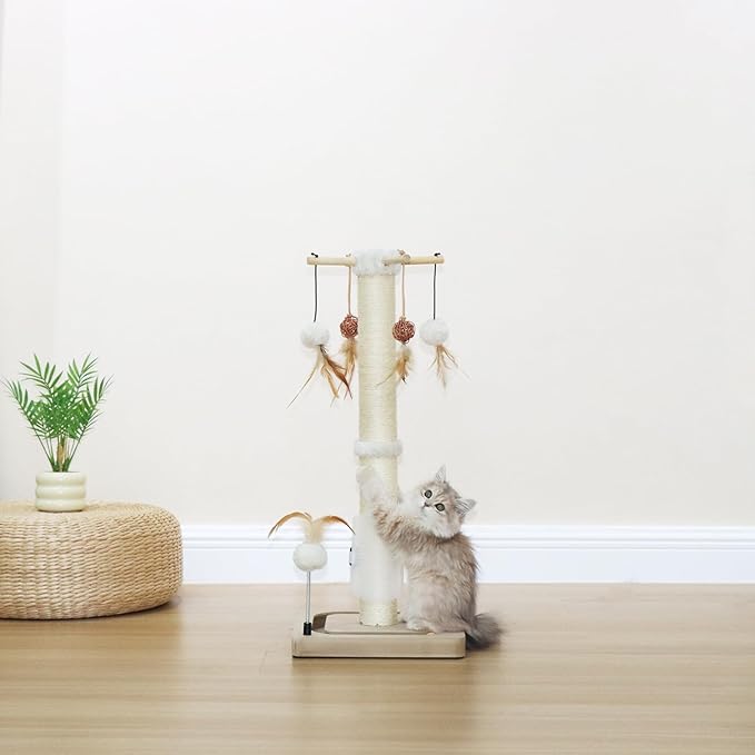 PEEKAB Cat Scratching Post 27 Inches Sisal Scratch Post with Track Ball Toys for Indoor Cats,Kittens Scratcher Toy Beige