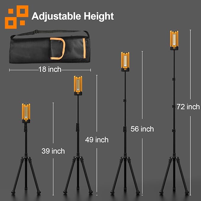 13200mAh Rechargeable Solar Work Light with Folding Stand Support and Portable Carrying Bag, 8000 Lumen Stepless Dimmable, 4 Lighting Modes, White/Warm/Warm White (Remote)
