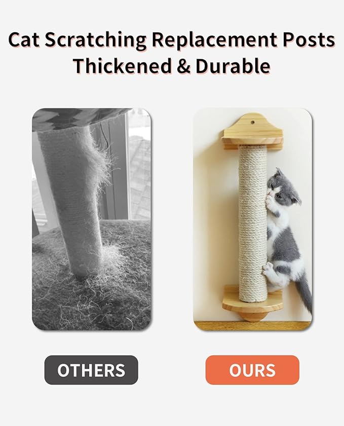 BNOSDM 2 Pcs 15”x2.75” M8 Cat Tree Scratching Post Replacement Parts for Indoor Cats Tower Rope Scratch Poles Refill Sisal Part for Refurbishment Hemp White