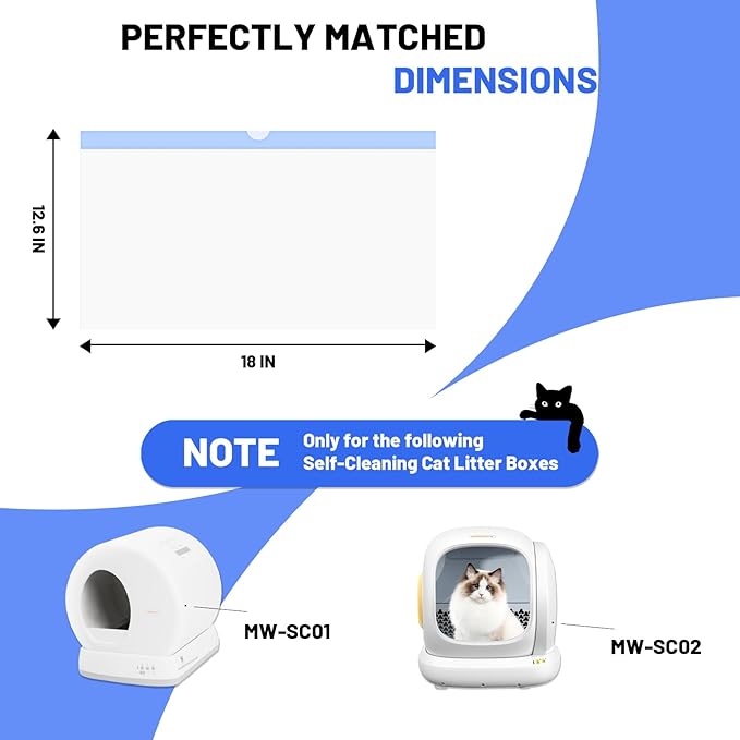 120 Count Extra Large Cat Litter Box Liners, Cat Litter Waste Receptacles Bags for MeoWant MW-SC01/MW-SC02/MW-LR01 Self-Cleaning Cat Litter Box