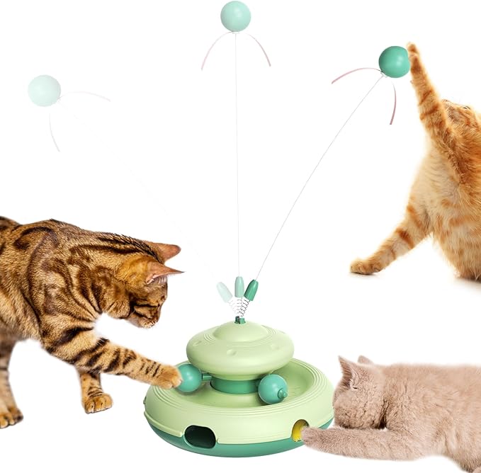 3-in-1 Interactive Cat Toy for Indoor Cats - Exciting Teaser Wand, Ball Track, and Whack-a-Mole Game - No Batteries Needed, Sturdy and Safe - Ultimate Mental and Physical Stimulation