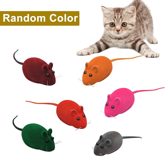 Andiker 3 Pcs Cat Mouse Toy, Flocking Squeaking Mouse Cat Toy 3 Random Colors Soft Small Cat Toys for Indoor Cats Interactive Cat Toy for Cats and Kitten to Catch and Bit (3pcs)