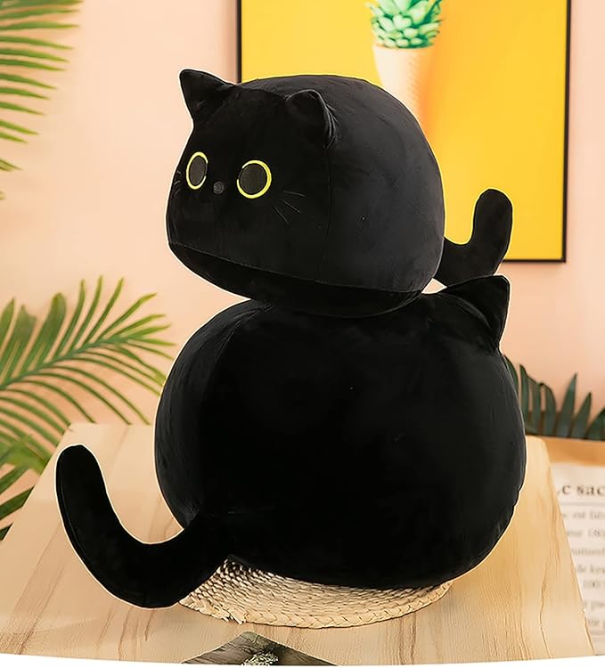 21.7" 3D Black Cat Plush Toy Pillow, Soft Kawaii Kitten Stuffed Animal Cushion