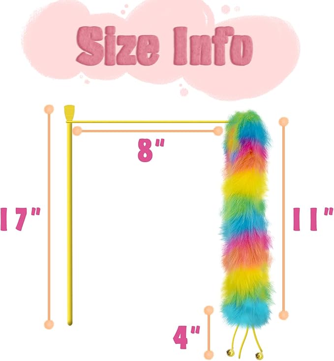 4 Pack Cat Wand Toy, Rainbow Cat Feather Toys with Bells, Cat Teaser Wand with Soft Furry Tail, Interactive Cat Toys for Indoor Cats & Kitten & Kitty