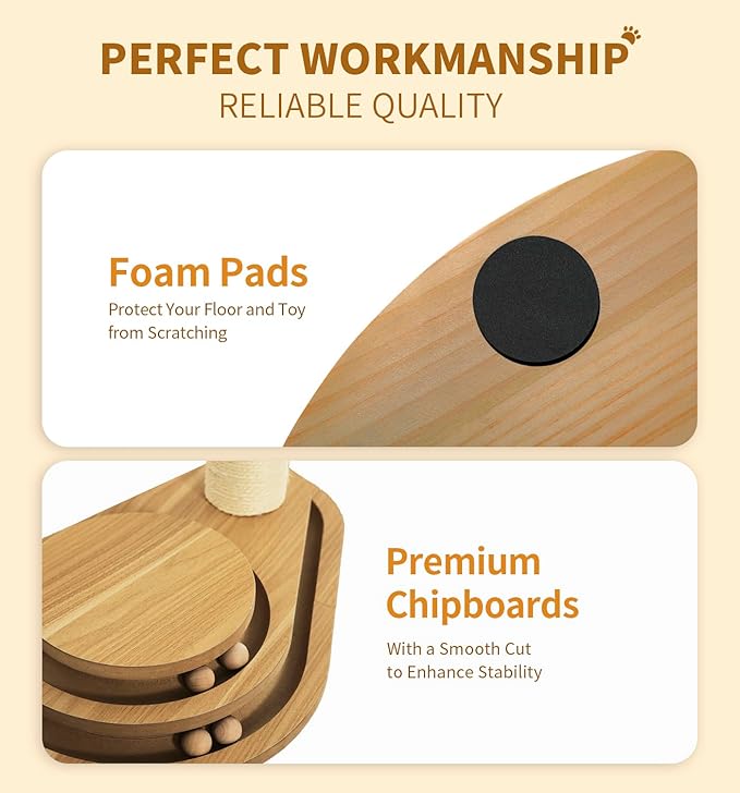 Made4Pets Cat Scratching Post Cat Scratcher Kitten Toys for Indoor Cats Wooden Ball Track Two-Layer Modern Sisal 23.4" Tall Scratch Post Interactive Toy with Dangling Ball Middle Size