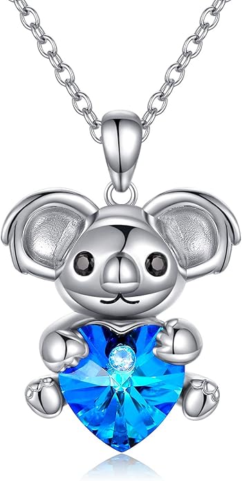 AOBOCO Cute Giraffe Necklace Sterling Silver Heart Pendant with Crystals from Austria - Elephant Koala Animal Pendant for Women